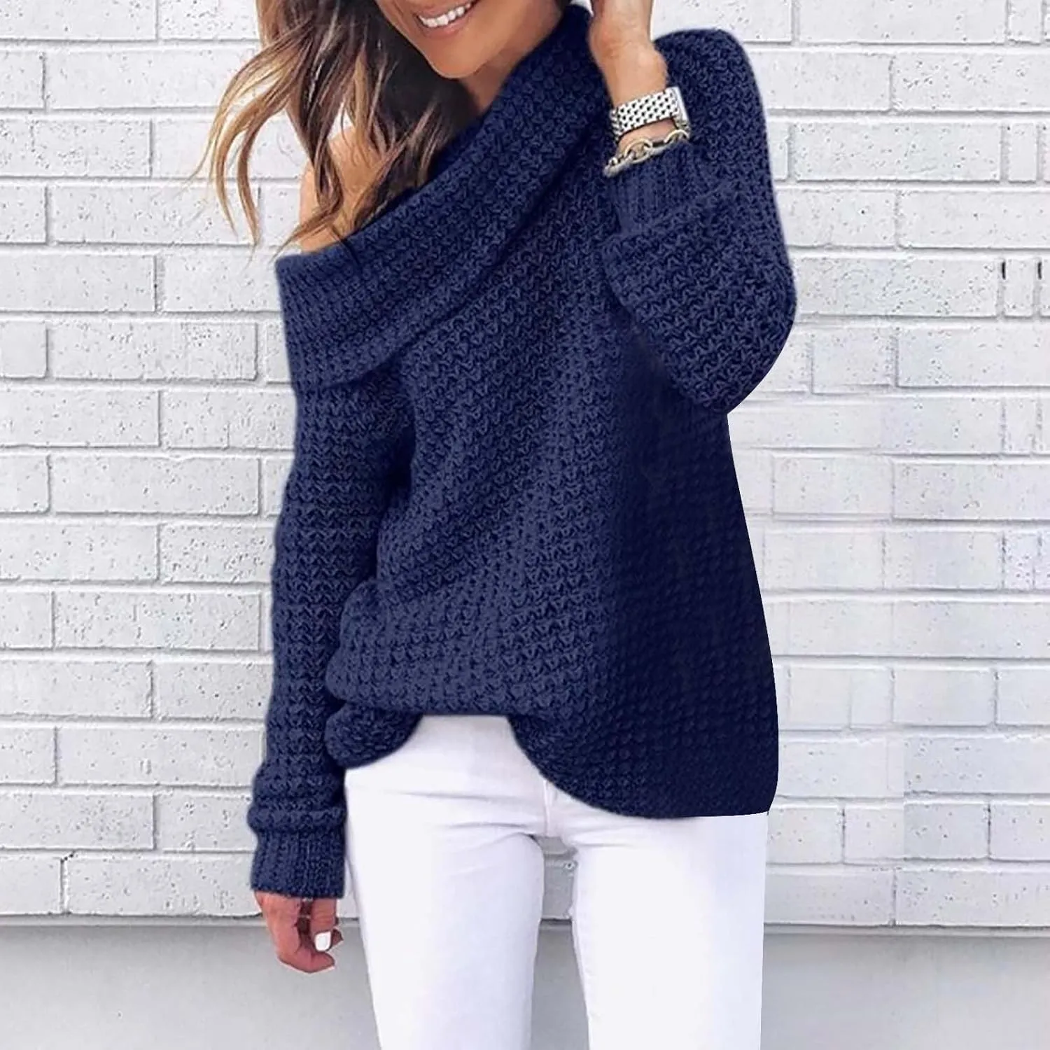 Womens Chunky Cable Knit Sweaters Casual Loose Turtle Neck Long Sleeve Tunic Tops 2024 Fall Trendy Outfits Jumpers