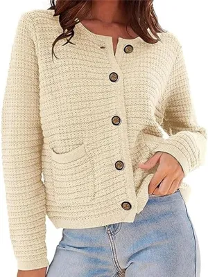 Womens Chunky Knit Cardigan Open Front Button Down Trendy Sweaters Outerwear Long Sleeve Jackets Outerwear