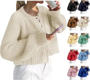 Womens Chunky Knit Cropped Cardigan Botton Down Sweater Casual Open Front Coat Outerwear Jacket Winter