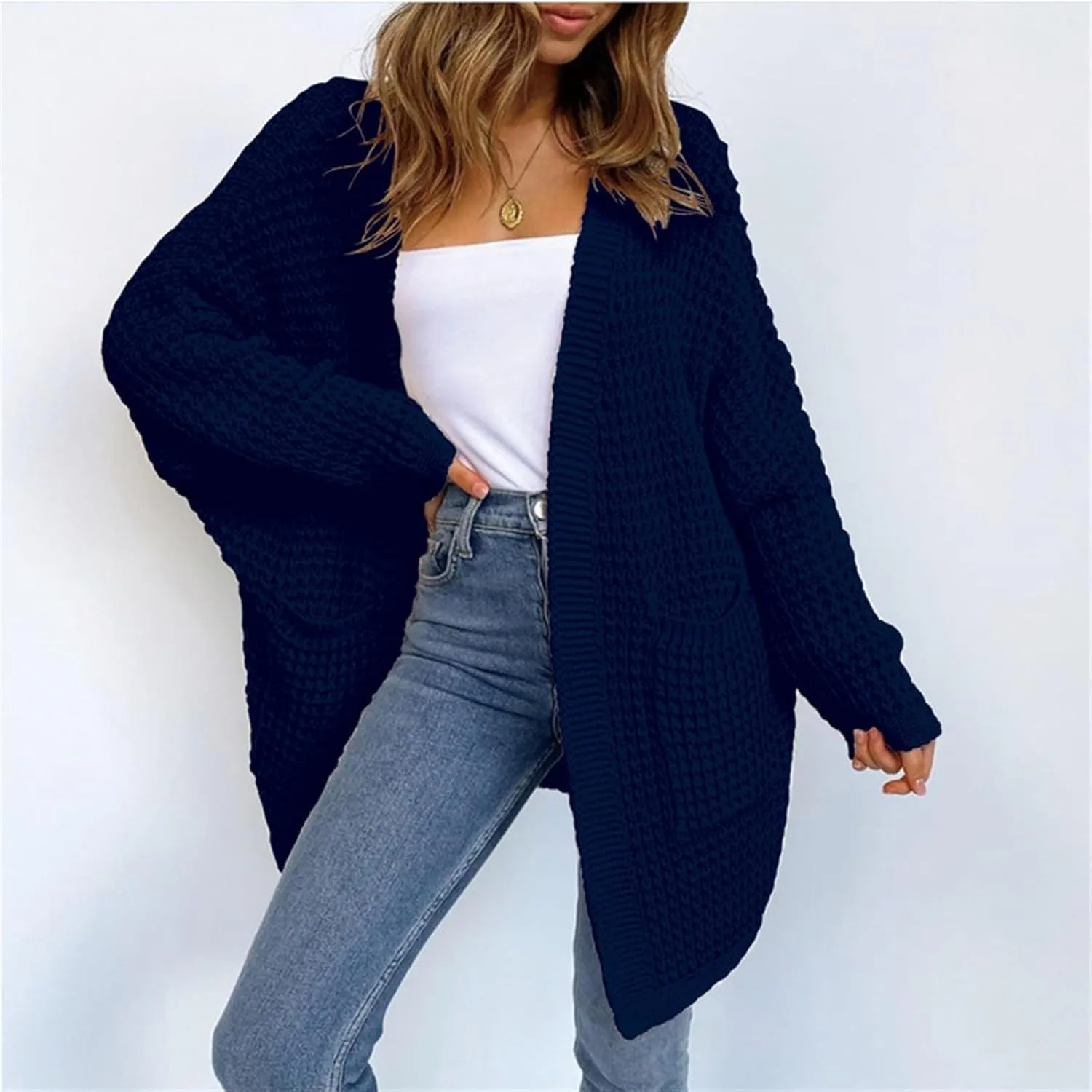 Women's Chunky Knit Open Front Cardigan Oversized Long Sleeve Sweater Ribbed Lighweight Dressy Casual Outwear