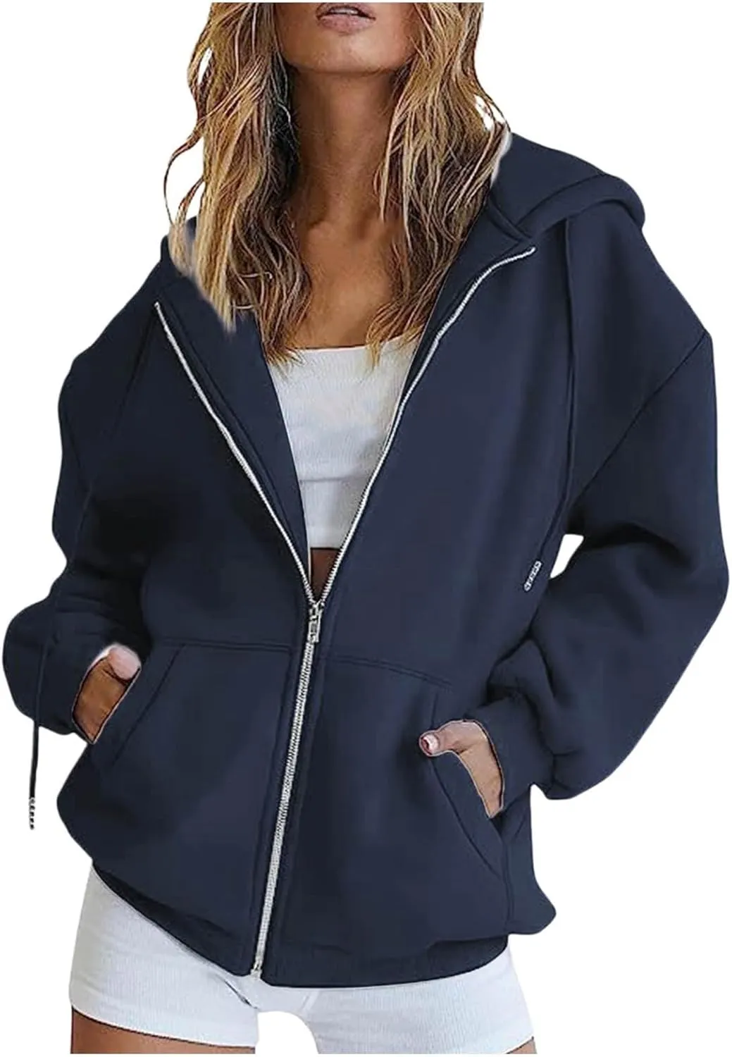 Womens Classic Zip Solid Sweatshirt Casual Long Sleeve Hoodies Crewneck Soft Lightweight Pullover Workout Fall Clothes