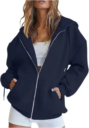 Womens Classic Zip Solid Sweatshirt Casual Long Sleeve Hoodies Crewneck Soft Lightweight Pullover Workout Fall Clothes