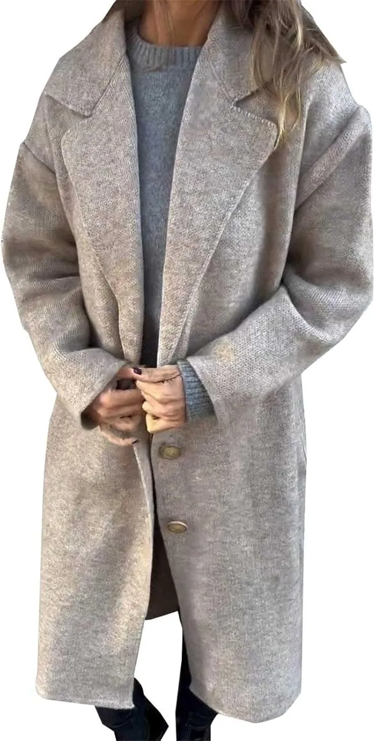 Womens Coats Lapel Collar Open Casual Trench Coat Winter Wool Blend Over Coats Long Jackets