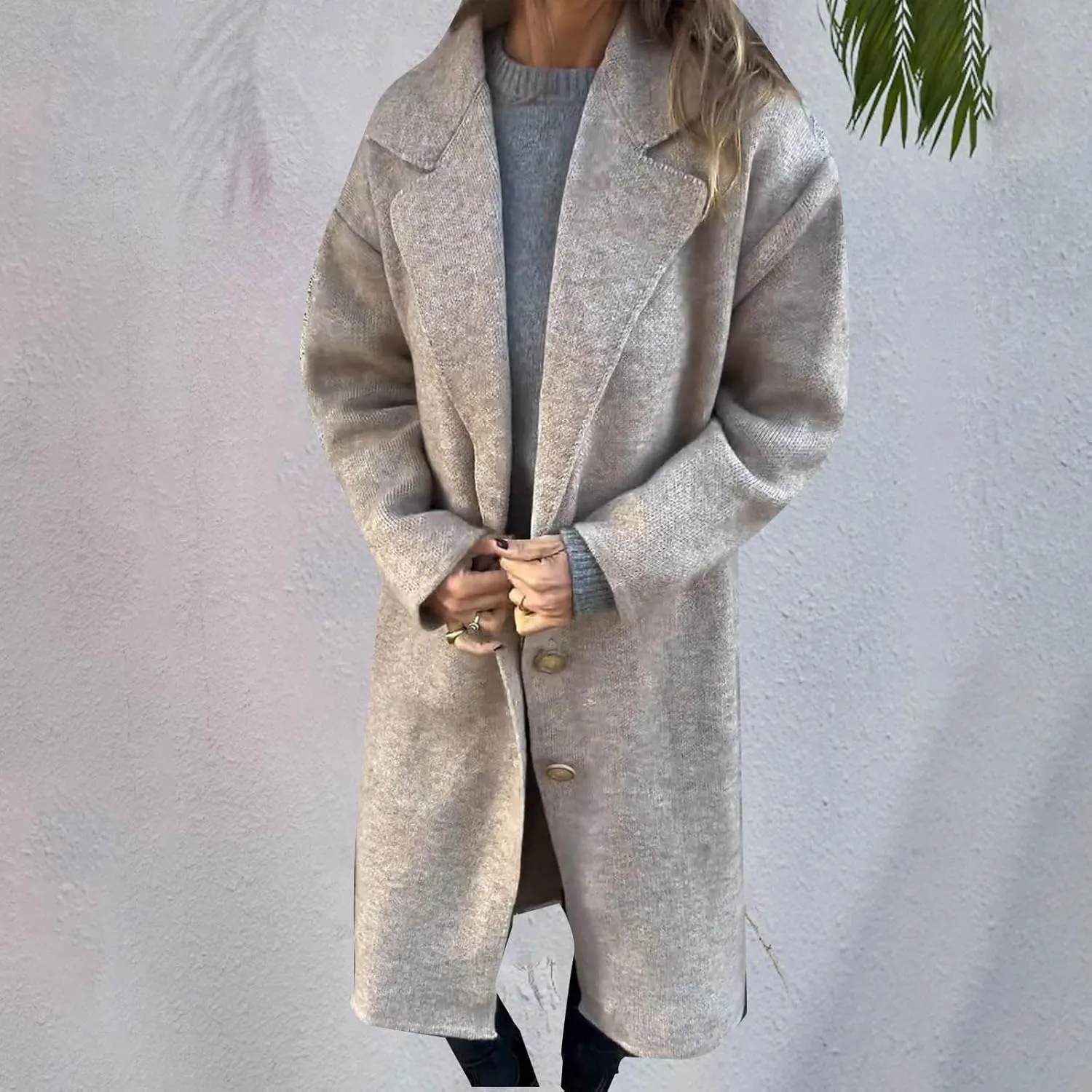 Womens Coats Lapel Collar Open Casual Trench Coat Winter Wool Blend Over Coats Long Jackets