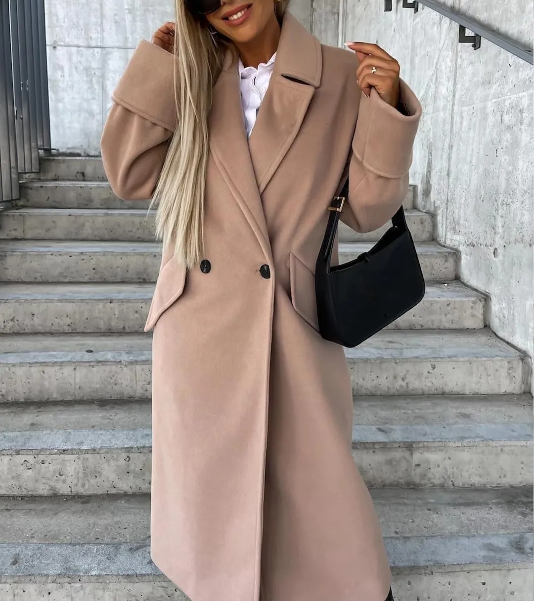 Women's Collar Work Double Breasted Maxi Long Pea Coats Oversized Double Breasted Long Trench Overcoat Winter