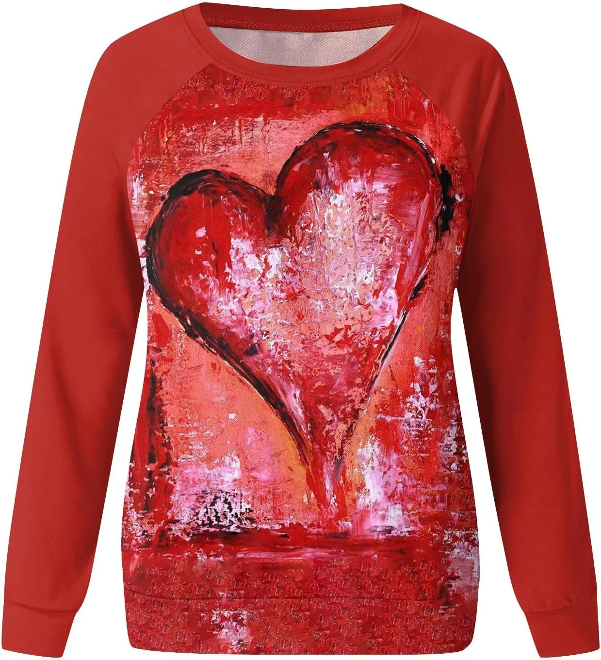 Womens Crewneck Oversized Valentines Day Shirts Women Plaid Love Heart Sweatshirts Raglan Blouse Tops Plus Size