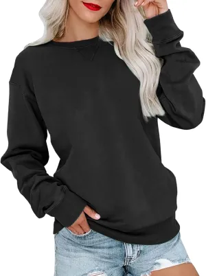 Womens Crewneck Sweatshrits Loose Casual Long Sleeve Solid Color Drop Shoulder Pullover Hoodies Fall Relaxed Fit Tops