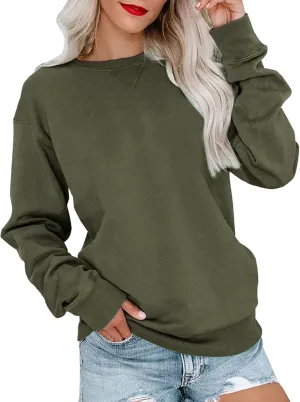 Womens Crewneck Sweatshrits Loose Casual Long Sleeve Solid Color Drop Shoulder Pullover Hoodies Fall Relaxed Fit Tops