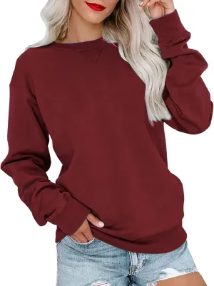 Womens Crewneck Sweatshrits Loose Casual Long Sleeve Solid Color Drop Shoulder Pullover Hoodies Fall Relaxed Fit Tops