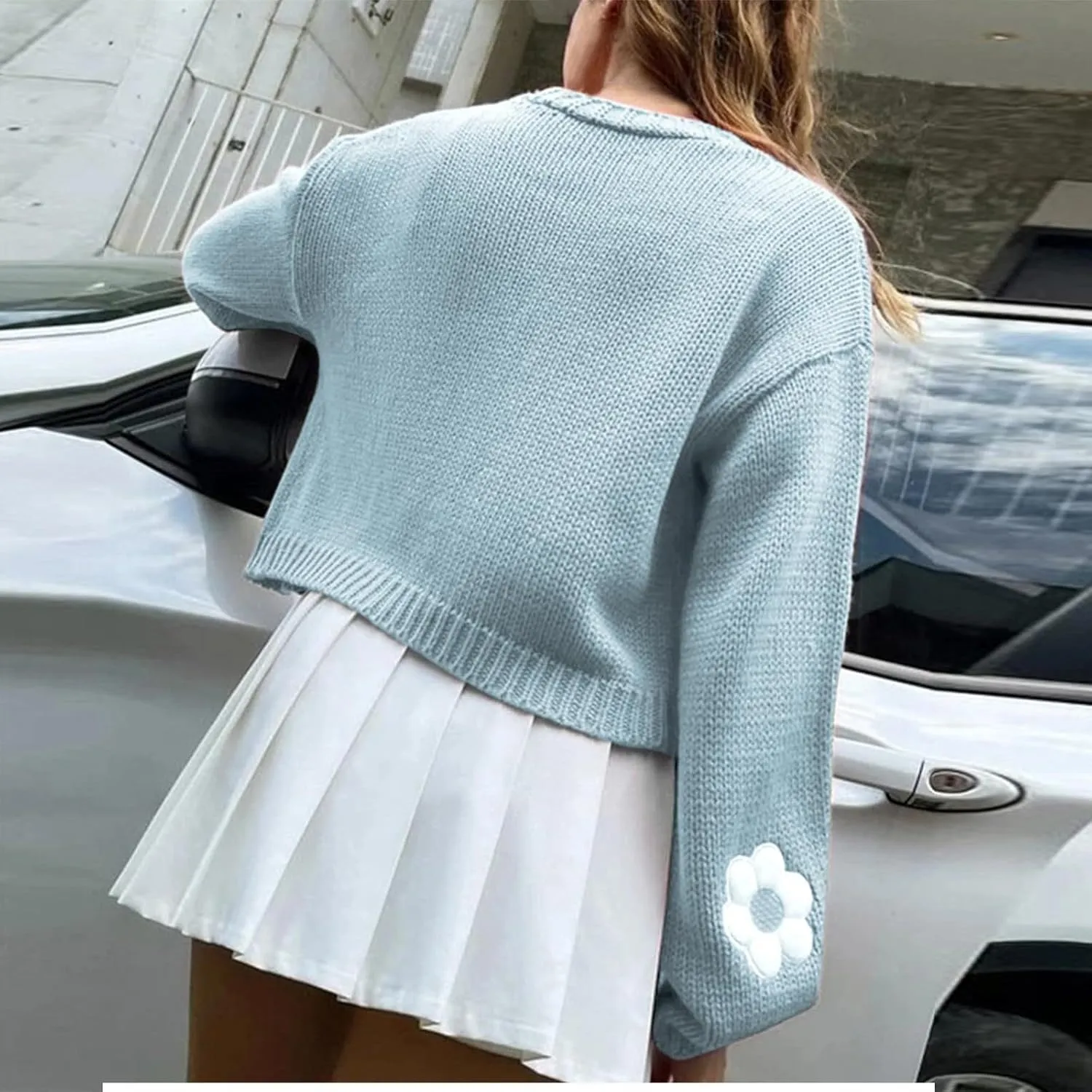 Women's Cropped Cardigan Sweaters Lightweight Cable Knit Cute Flower Sweater Trendy Open Front Cardigans Y2k Clothes