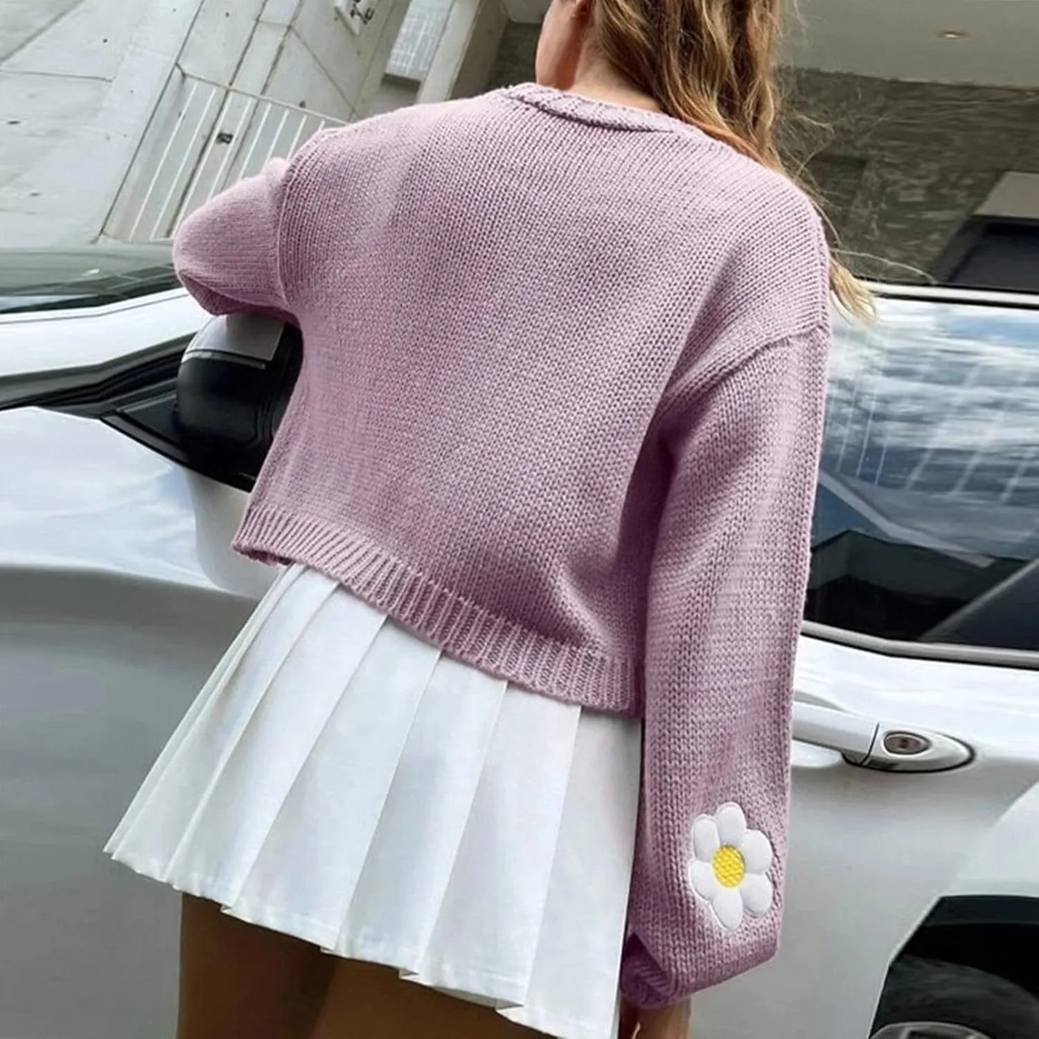 Women's Cropped Cardigan Sweaters Lightweight Cable Knit Cute Flower Sweater Trendy Open Front Cardigans Y2k Clothes