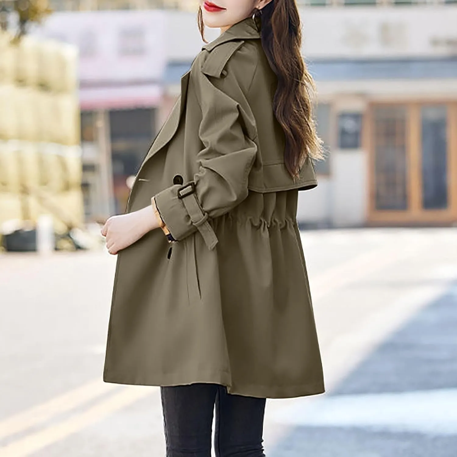 Women's Double-Breasted Trench Coat Classic Lapel Overcoat Windbreaker Outerwear Waterproof Coats Lightweight Jacket