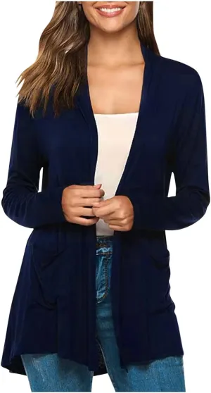 Women's Fall Fashion Cardigans Long Sleeve Open Front Cardigan Comfortable Casual Sweater with Pockets