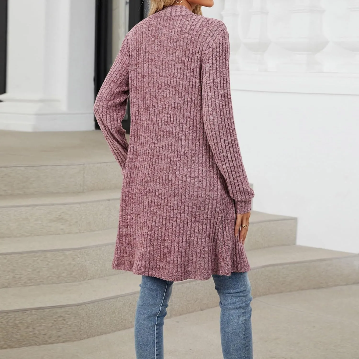 Womens Fall Long Cardigan Lightweight Soft Ribbed Knit Open Front Cardigan Sweaters Long Sleeve Coat Outwear
