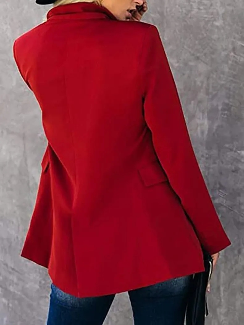 Womens Fall Winter Double Breasted Wool Coats Midi Peacoat Trench Coats with Pockets