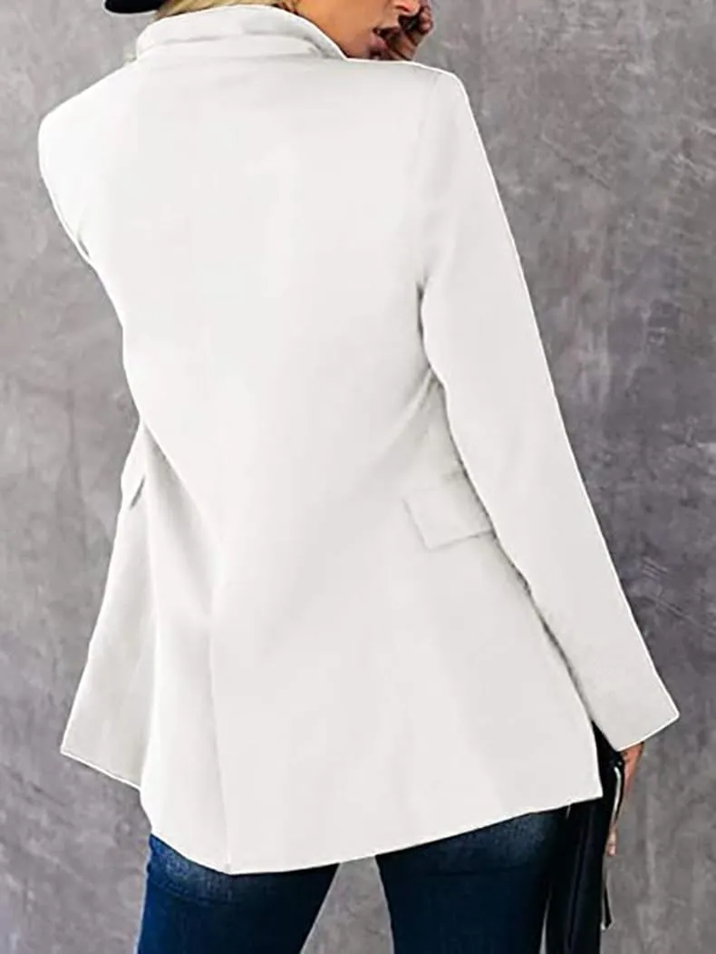 Womens Fall Winter Double Breasted Wool Coats Midi Peacoat Trench Coats with Pockets