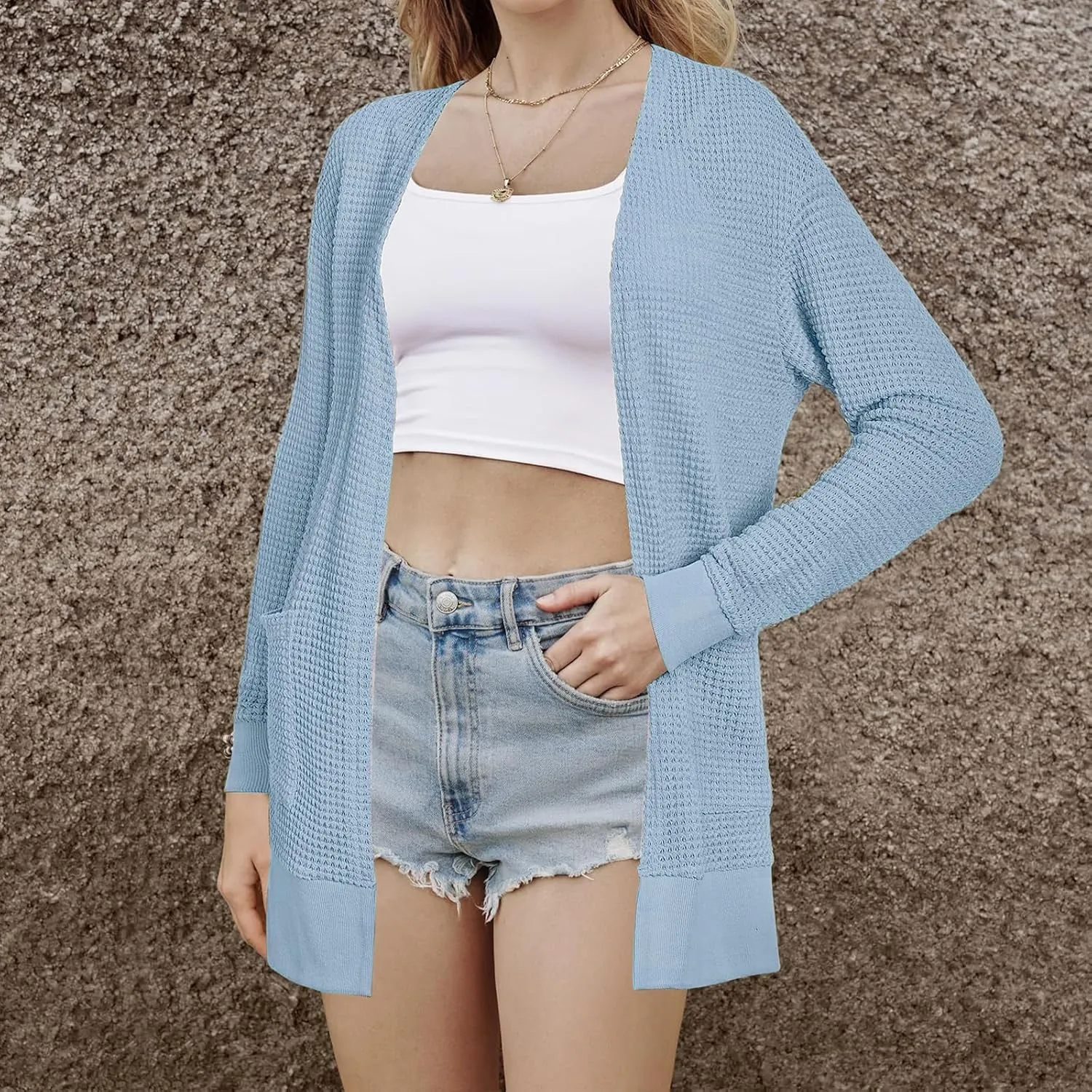 Womens Fashion Cardigan Sweater Lightweight Long Sleeve Cardigans Trendy Cable Knit Open Front Coat Outwear