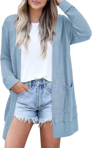 Womens Fashion Cardigan Sweater Lightweight Long Sleeve Cardigans Trendy Cable Knit Open Front Coat Outwear