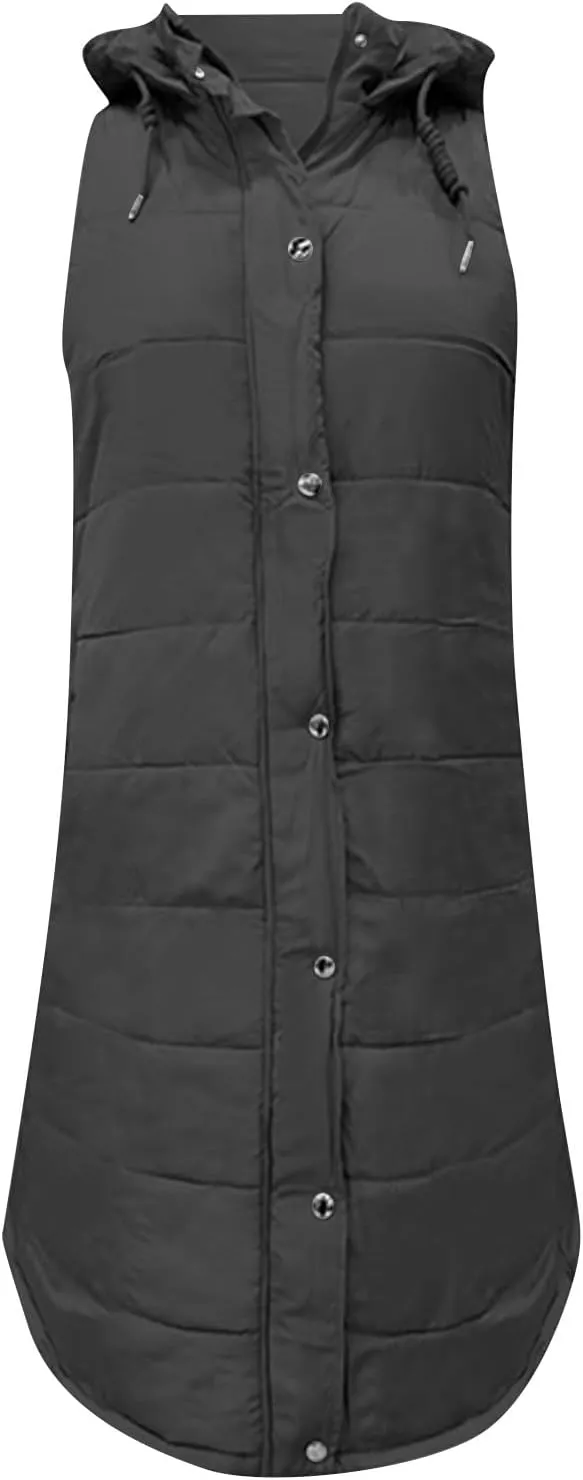 Womens Fashion Leisure Puffer Jacket Vest Classic Solid Sleeveless Gilet Plus Size Hooded Outwear 2024 Winter Coats