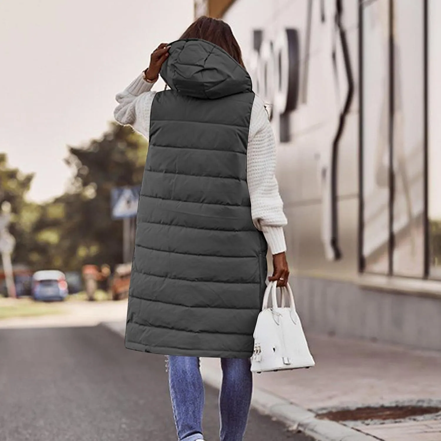 Womens Fashion Leisure Puffer Jacket Vest Classic Solid Sleeveless Gilet Plus Size Hooded Outwear 2024 Winter Coats