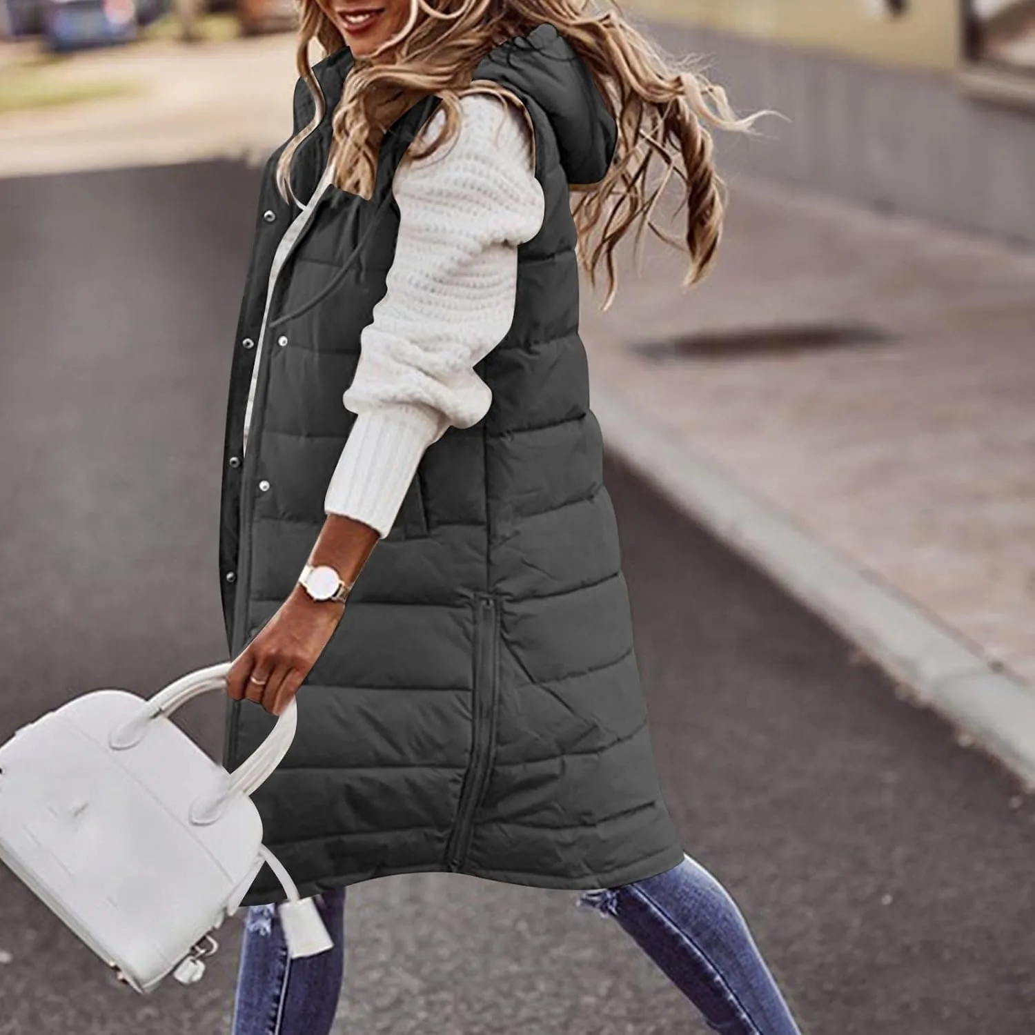 Womens Fashion Leisure Puffer Jacket Vest Classic Solid Sleeveless Gilet Plus Size Hooded Outwear 2024 Winter Coats