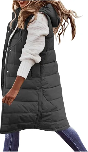 Womens Fashion Leisure Puffer Jacket Vest Classic Solid Sleeveless Gilet Plus Size Hooded Outwear 2024 Winter Coats