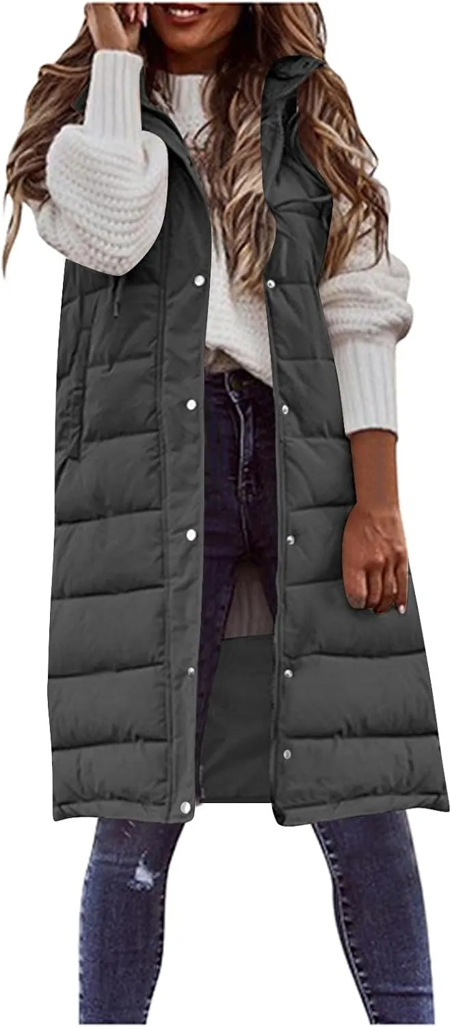 Womens Fashion Leisure Puffer Jacket Vest Classic Solid Sleeveless Gilet Plus Size Hooded Outwear 2024 Winter Coats