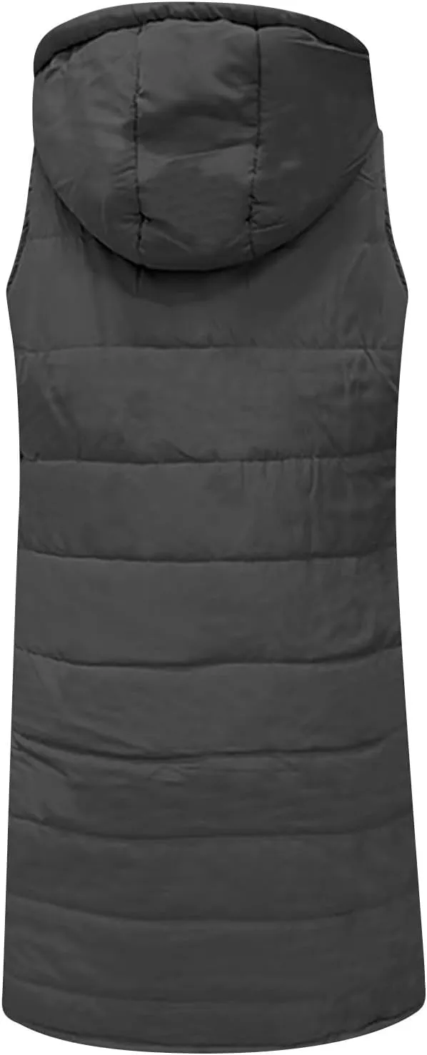 Womens Fashion Leisure Puffer Jacket Vest Classic Solid Sleeveless Gilet Plus Size Hooded Outwear 2024 Winter Coats