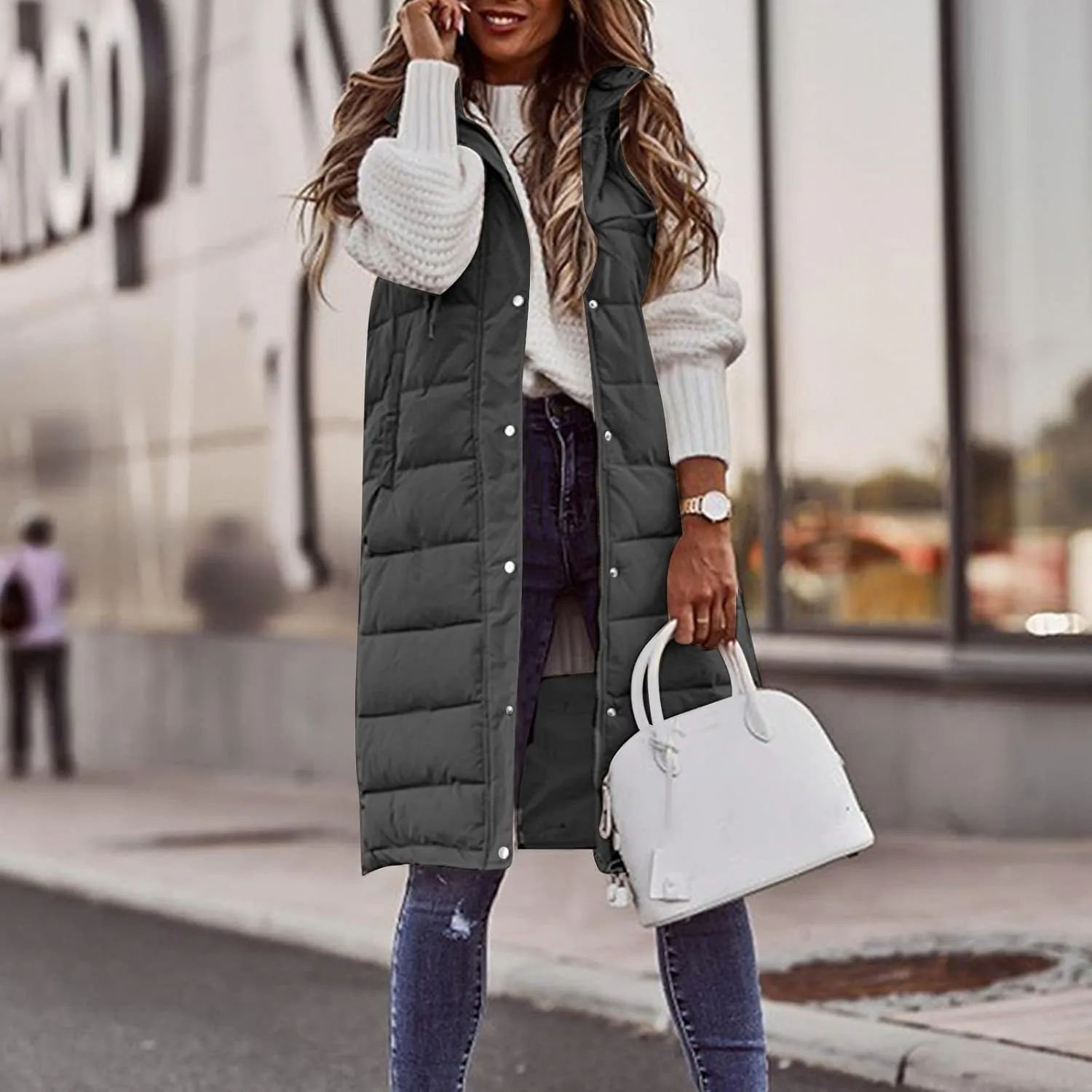 Womens Fashion Leisure Puffer Jacket Vest Classic Solid Sleeveless Gilet Plus Size Hooded Outwear 2024 Winter Coats