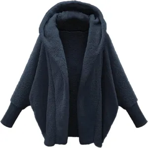 Womens Fleece Jackets Winter Warm Wool Cardigan Sherpa Lined Jacket Long Sleeve Solid Color Hooded Sweater Jacket