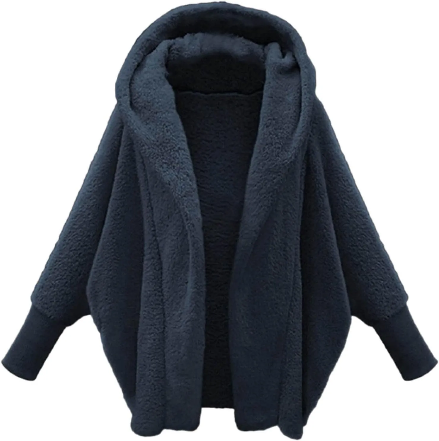 Womens Fleece Jackets Winter Warm Wool Cardigan Sherpa Lined Jacket Long Sleeve Solid Color Hooded Sweater Jacket