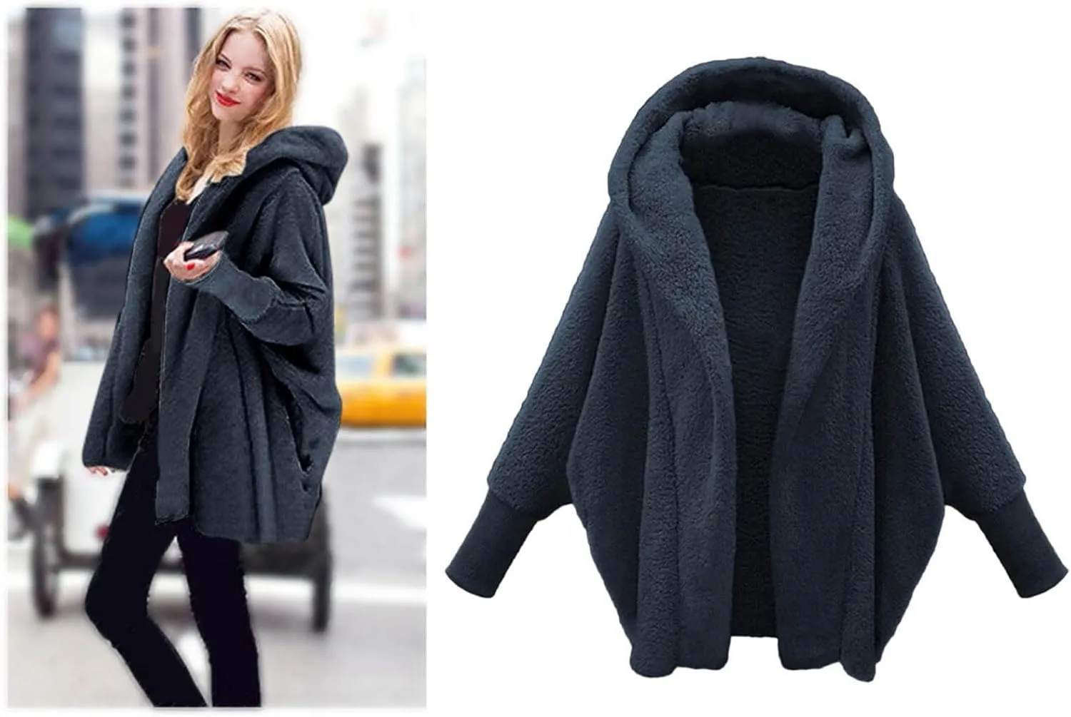 Womens Fleece Jackets Winter Warm Wool Cardigan Sherpa Lined Jacket Long Sleeve Solid Color Hooded Sweater Jacket