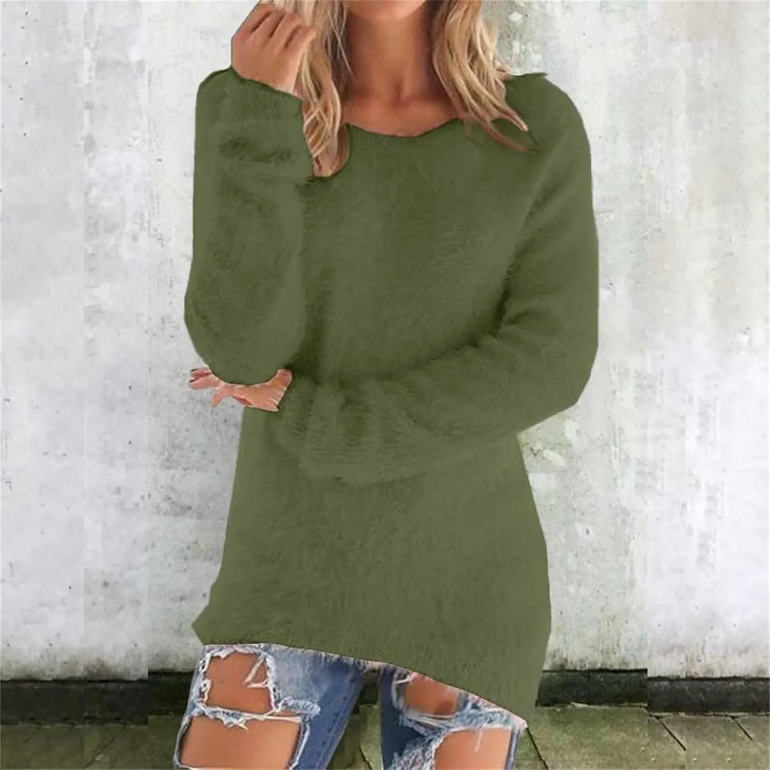 Women's Fuzzy Sweater Fashionable Long Sleeve Pullover Loose Fluffy Plush Jumper Sweater Crewneck Soft Comfy Tops