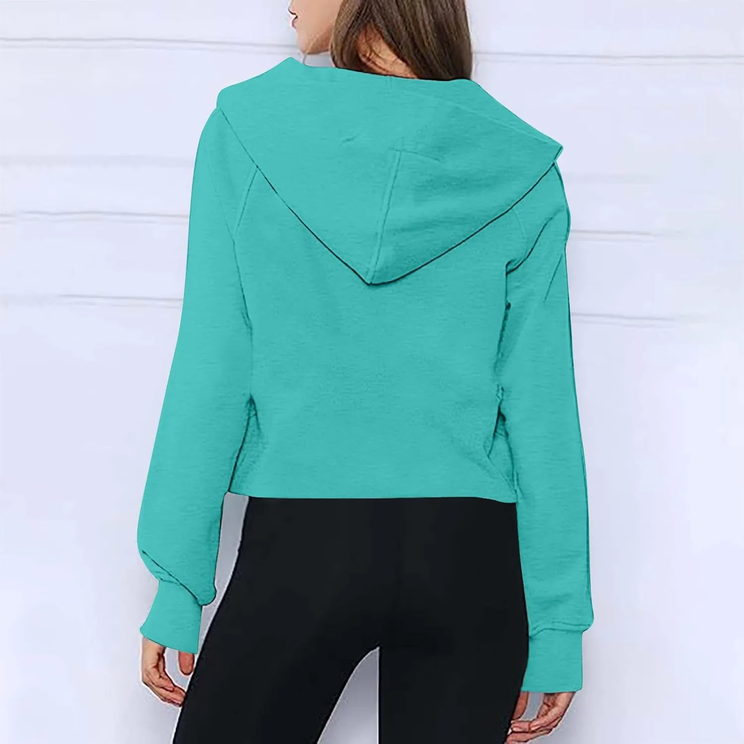 Women's Half Zip Cropped Sweatshirts Fleece Casual Loose Hoodie Quarter Zip Trendy Y2k Pullover Sweater With Pocket