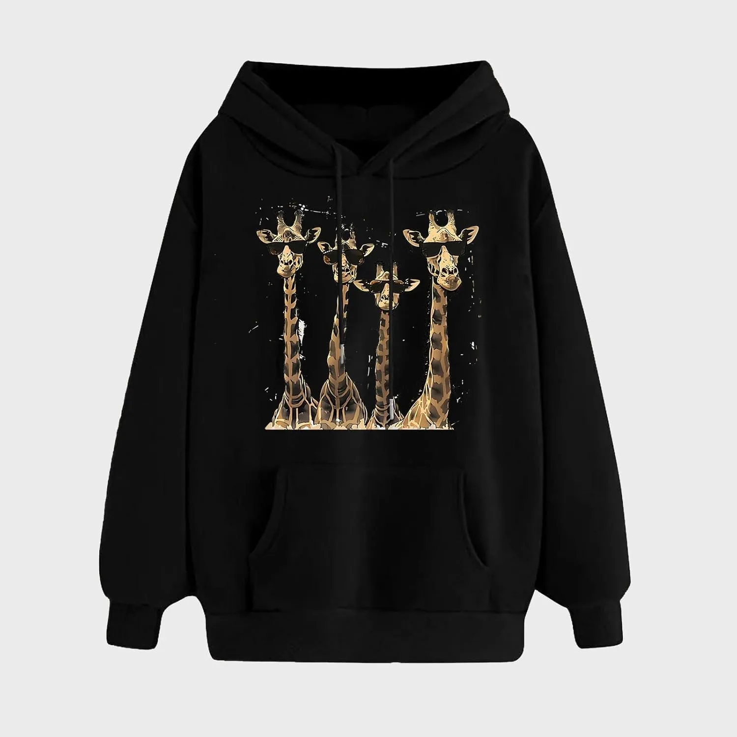 Women's Hoodies Fall Classic Print Long Sleeve Solid Tops Oversized Casual Drawstring Outfit Sweatshirt with Pocket