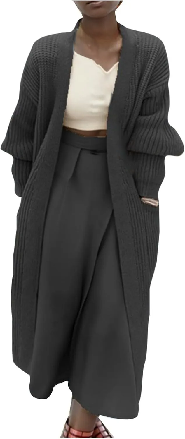 Women's Knit Open Front Cardigan Long Sleeve Chunky Sweaters Outwear Casual Loose Soft Fashion Coat Jacket with Pockets