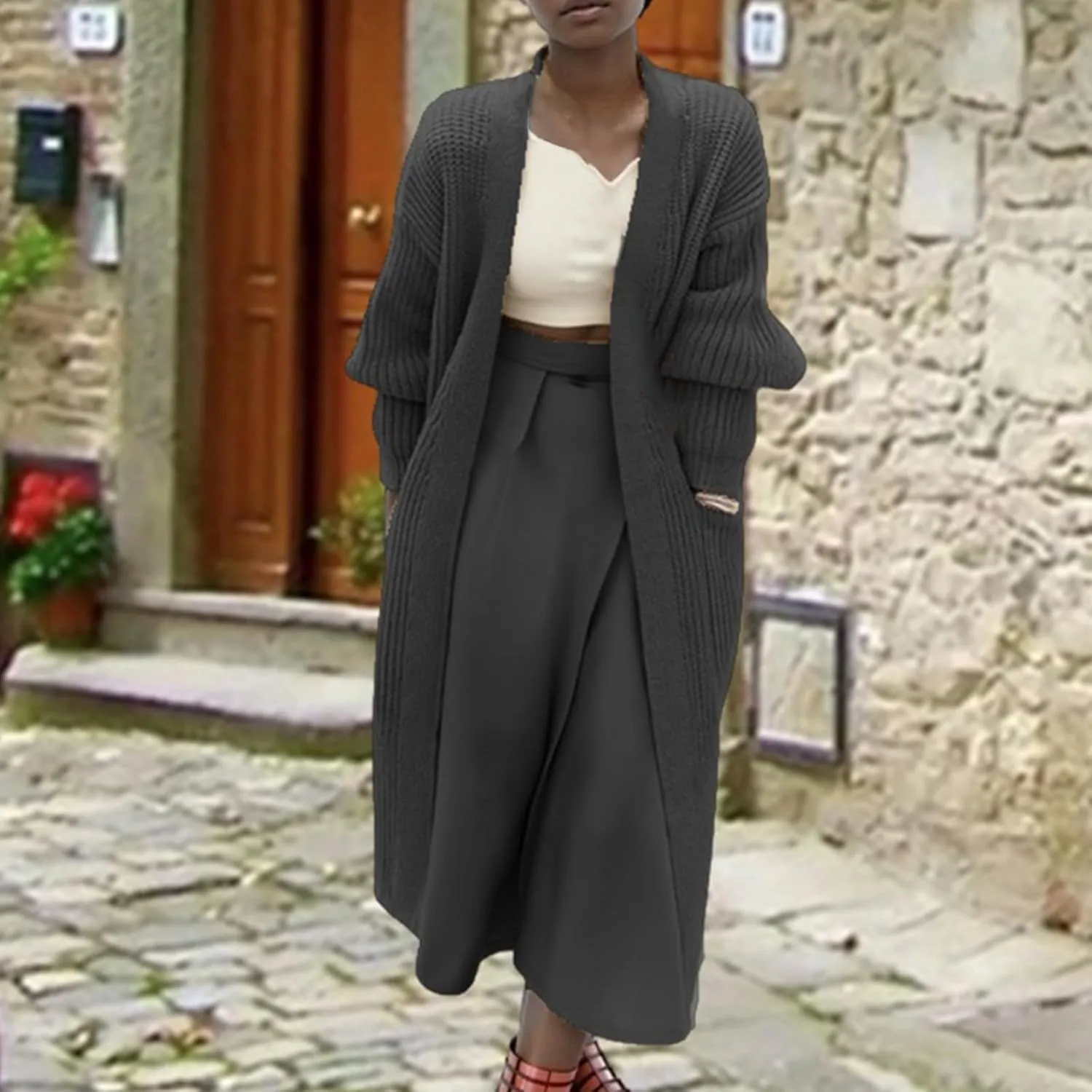 Women's Knit Open Front Cardigan Long Sleeve Chunky Sweaters Outwear Casual Loose Soft Fashion Coat Jacket with Pockets