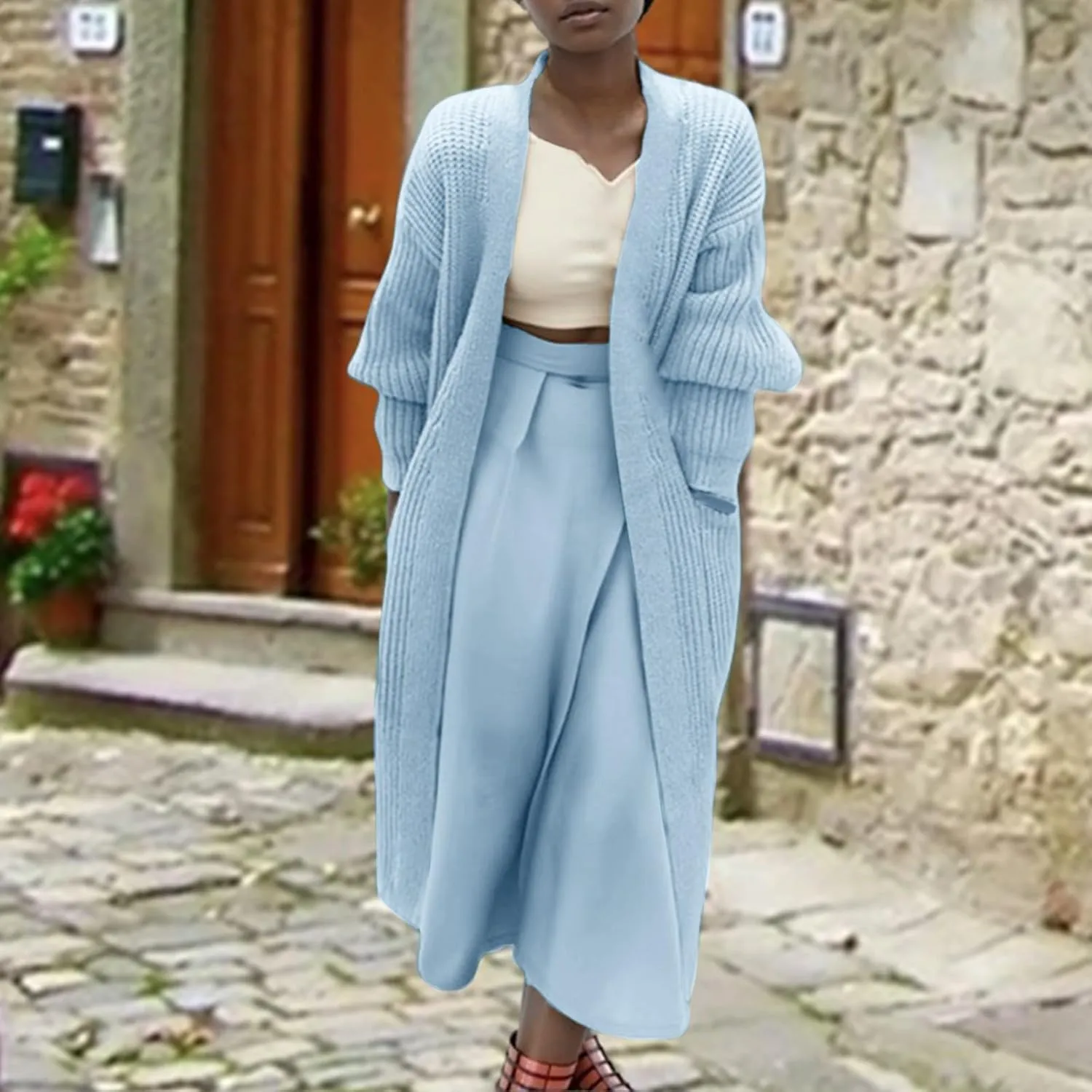 Women's Knit Open Front Cardigan Long Sleeve Chunky Sweaters Outwear Casual Loose Soft Fashion Coat Jacket with Pockets
