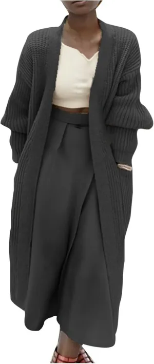 Women's Knit Open Front Cardigan Long Sleeve Chunky Sweaters Outwear Casual Loose Soft Fashion Coat Jacket with Pockets