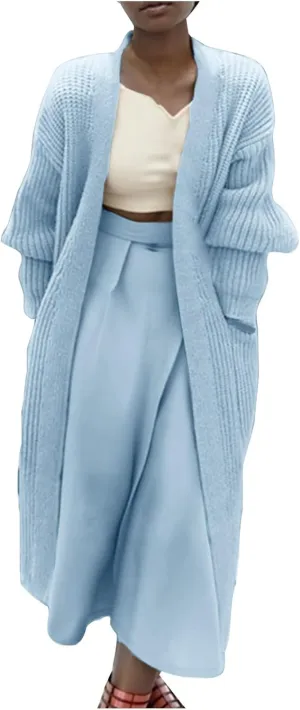 Women's Knit Open Front Cardigan Long Sleeve Chunky Sweaters Outwear Casual Loose Soft Fashion Coat Jacket with Pockets