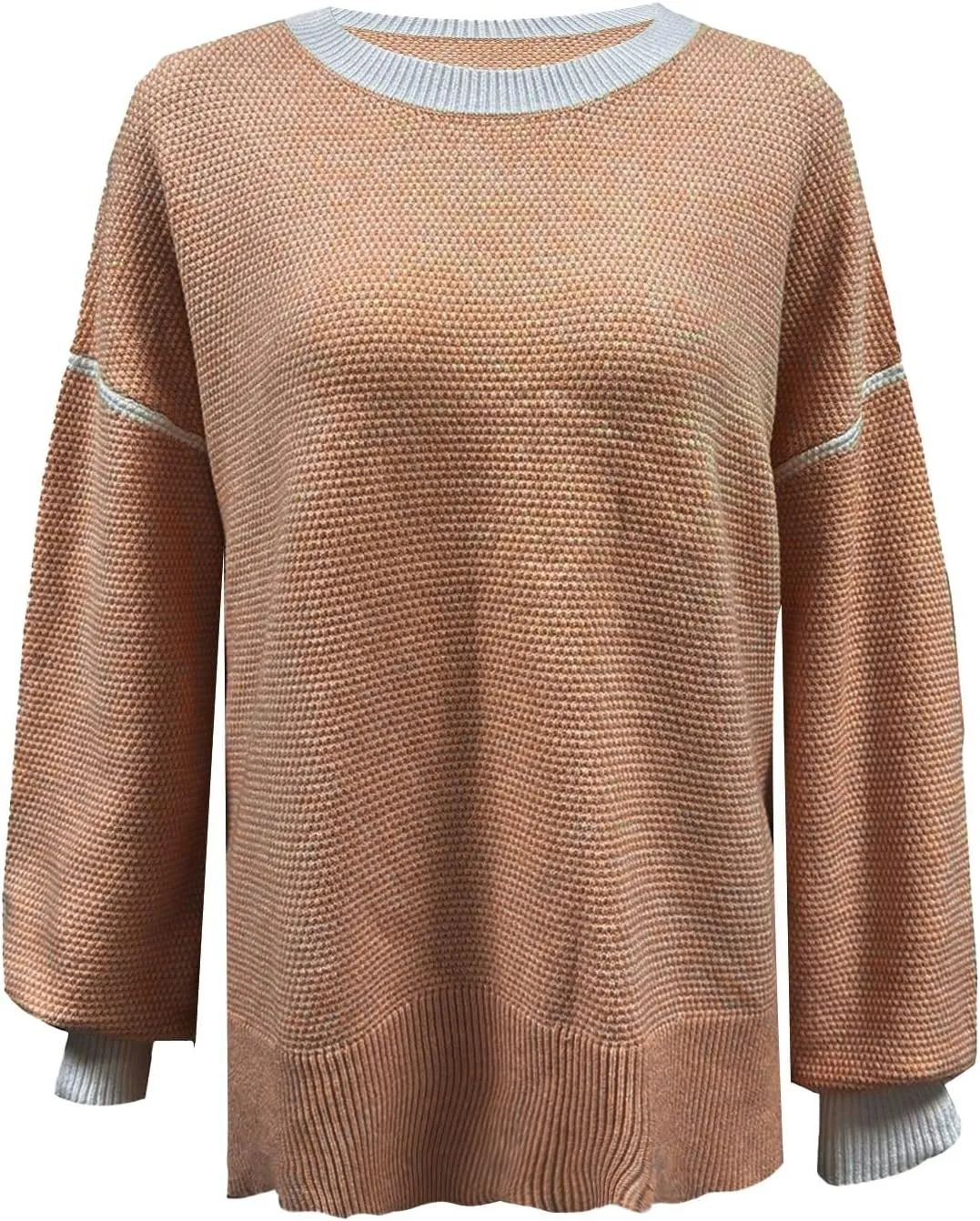 Womens Knitted Sweater Fashion Loose Crewneck Long Sleeve Striped Color Block Pullovers Fall Crochet Party Tunic Tops