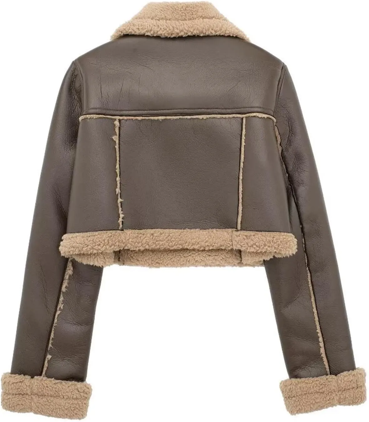 Womens Leather Jackets Sherpa Lined Fleece Jackets Cropped Winter Coats Faux Shearing Moto Bomber Jacket Fluffy Coats