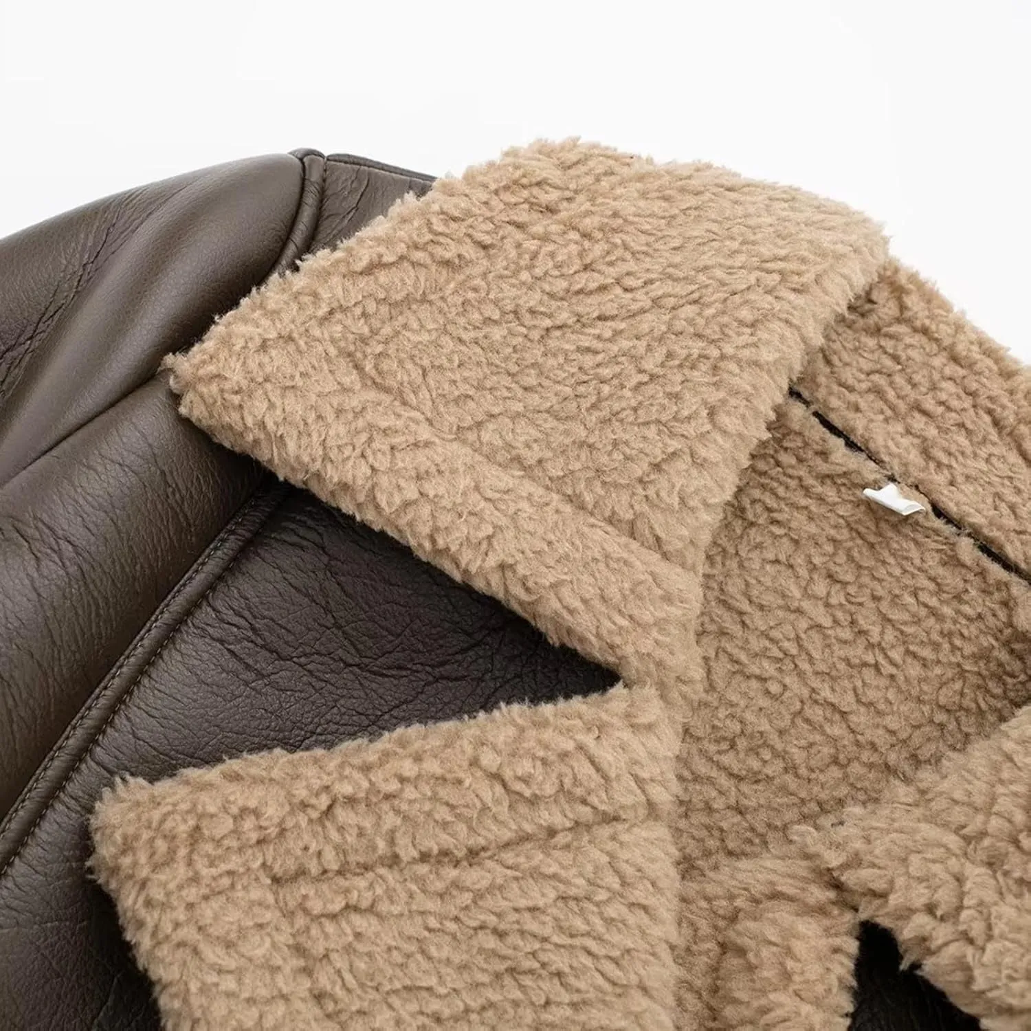 Womens Leather Jackets Sherpa Lined Fleece Jackets Cropped Winter Coats Faux Shearing Moto Bomber Jacket Fluffy Coats