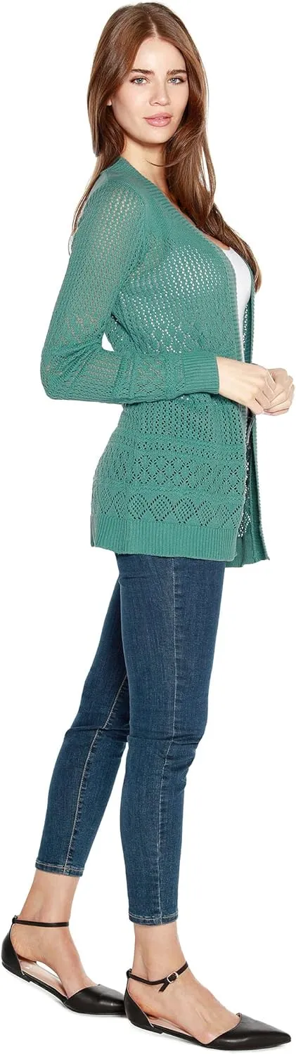 Womens Long Crochet Cardigan Ladies Long Cardigans Lightweight in Pointelle Knit