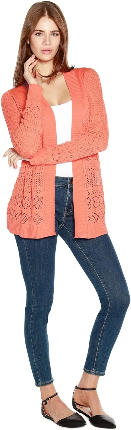 Womens Long Crochet Cardigan Ladies Long Cardigans Lightweight in Pointelle Knit