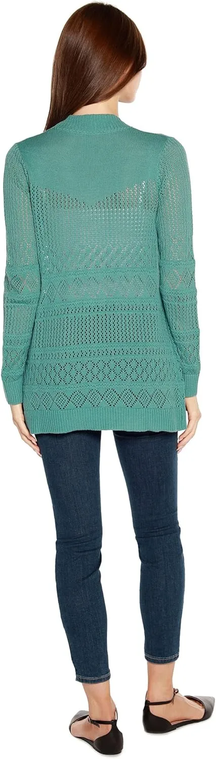 Womens Long Crochet Cardigan Ladies Long Cardigans Lightweight in Pointelle Knit