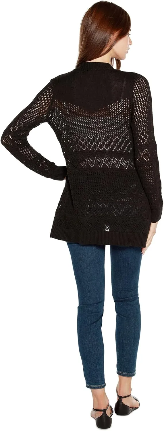 Womens Long Crochet Cardigan Ladies Long Cardigans Lightweight in Pointelle Knit