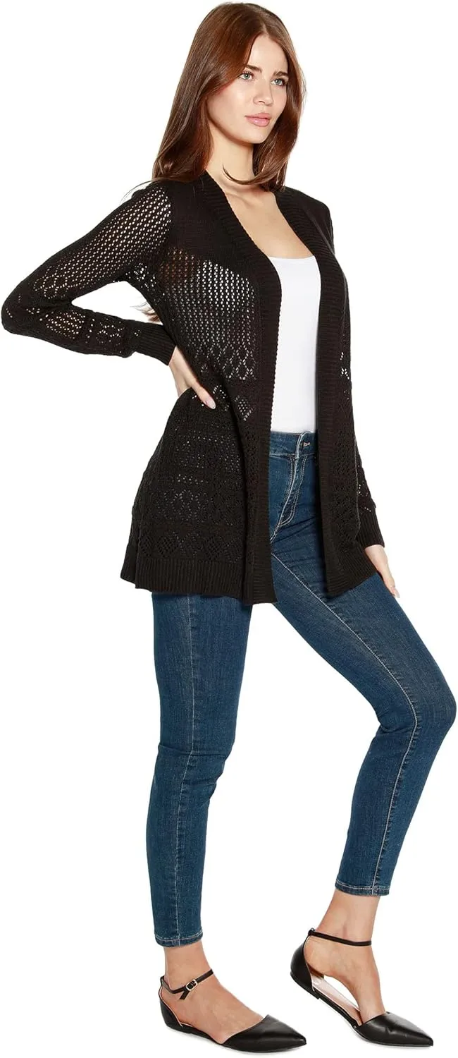 Womens Long Crochet Cardigan Ladies Long Cardigans Lightweight in Pointelle Knit