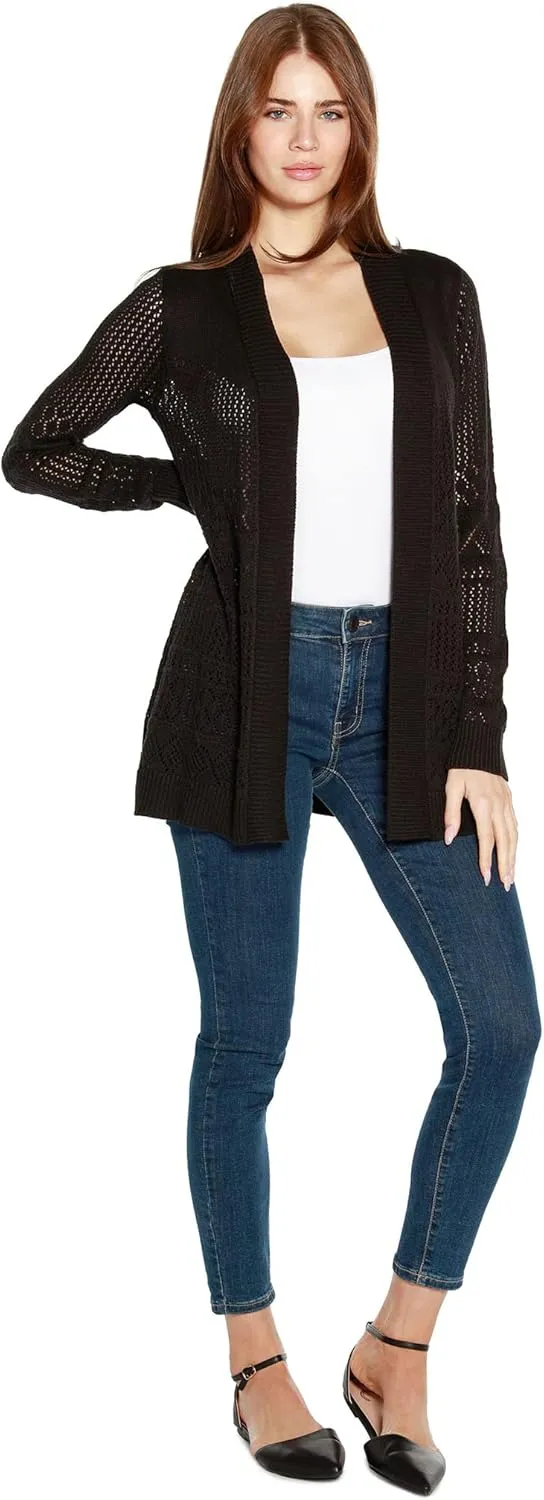 Womens Long Crochet Cardigan Ladies Long Cardigans Lightweight in Pointelle Knit