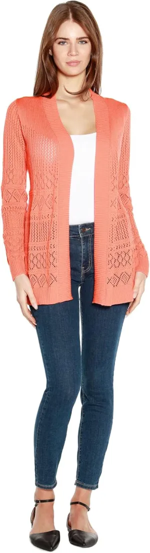 Womens Long Crochet Cardigan Ladies Long Cardigans Lightweight in Pointelle Knit